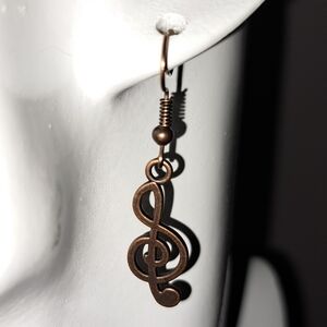 Musical Note Red Copper Dangle Earrings